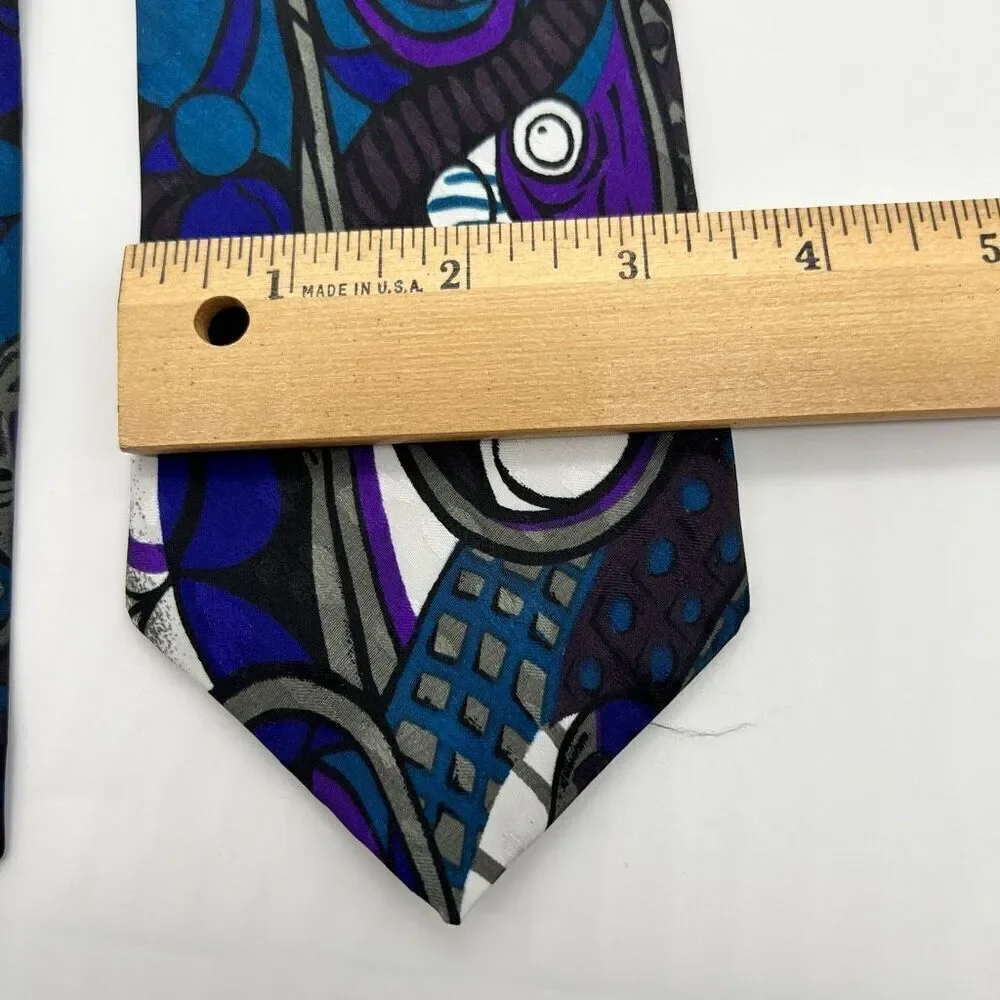 Vintage Florenzi Collection Tie 90’s Abstract Pattern - Blue, Purple, Gray - 3.5
